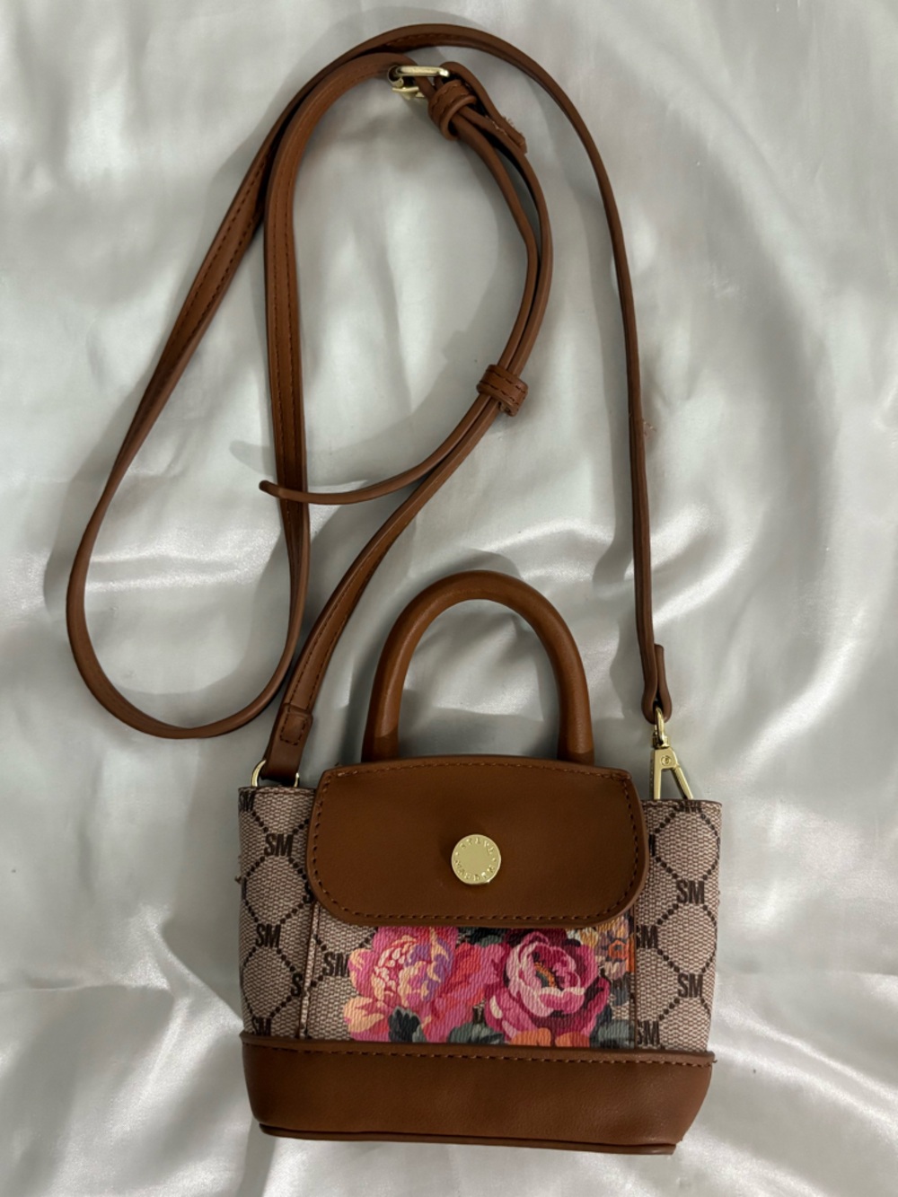 Steve Madden Brown Floral Mini Crossbody Tote
